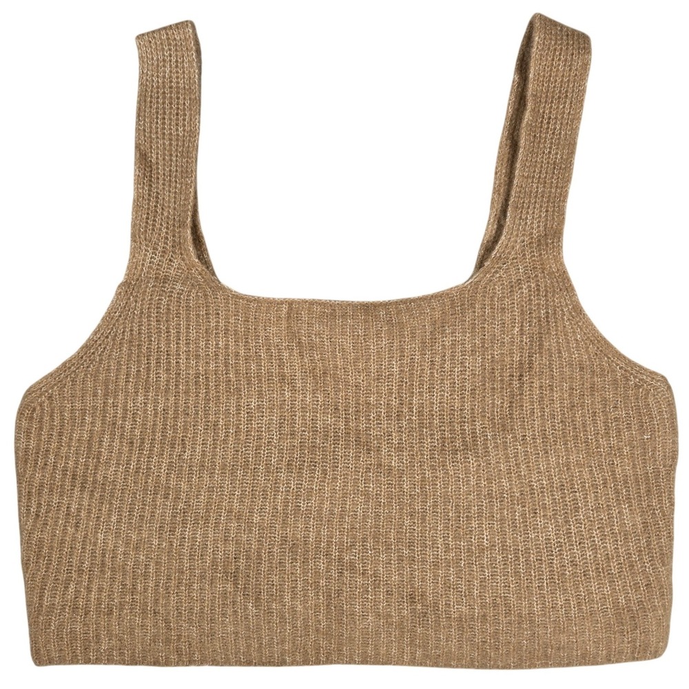 EVERLANE Womens S Knit Crop Tank Top Camel Ribbed Wool Yak Blend